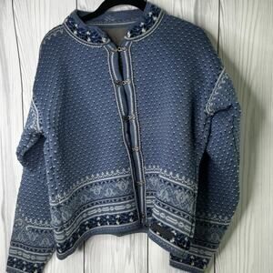 Dale of Norway Wool Sweater Cardigan M Blue White Nordic Ski Fair Isle Norway